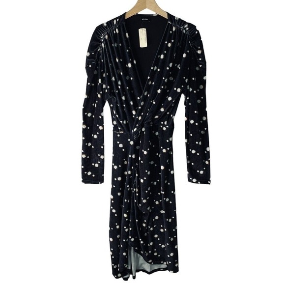 Atlein Ruched Velour Long Sleeve Surplice Wrap Dress Womens 40 | 8 NWT $1055 - Picture 4 of 11